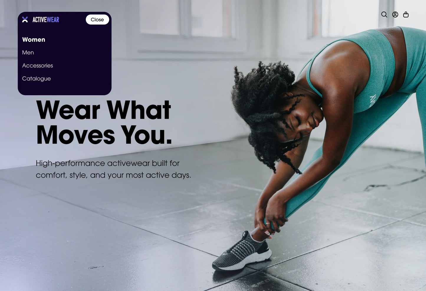 Clean, minimal menu bar for Shopify stores
