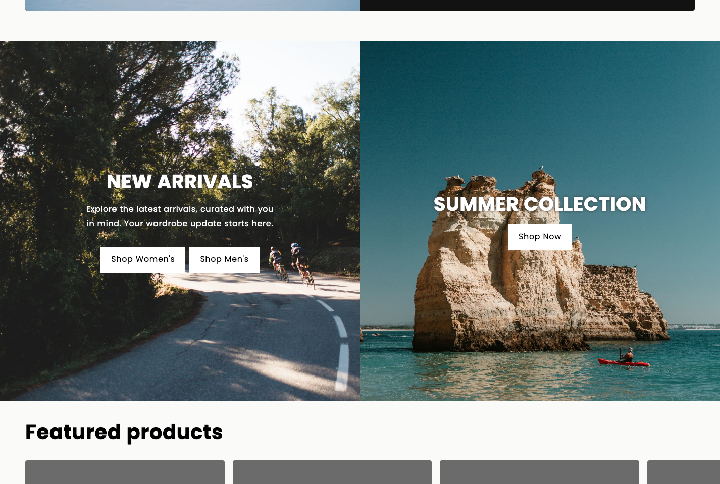 Screenshot of a Shopify store with a custom two-column content layout.