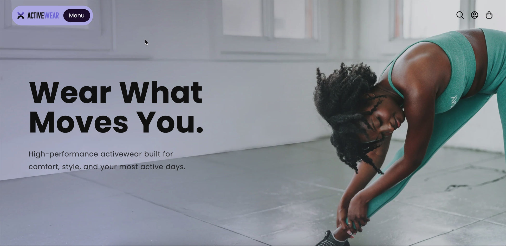 Clean video, of a minimal menu bar for Shopify store product pages